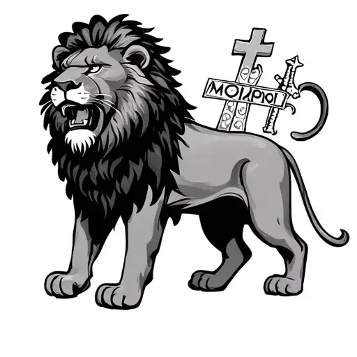 A Lion With A Cross And Monopoly Man Looking