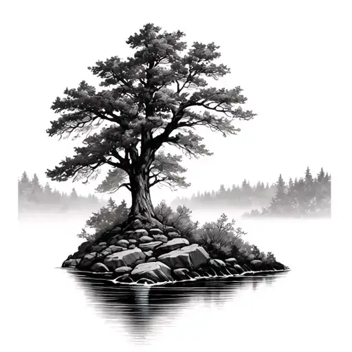 Midwest Forest With Tree And Bushes At Edge Of Rocky Stream