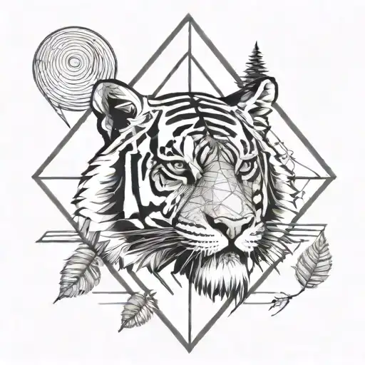 A Geometric Tiger Head With A Camping Tent Hidden Within The Patterns
