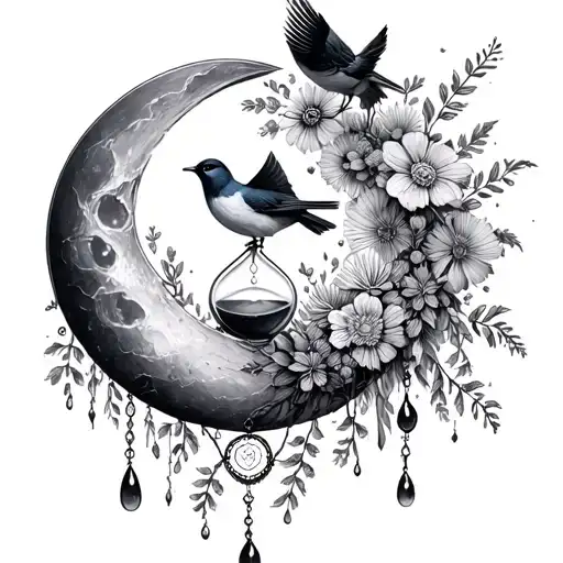 An Hourglass Moon Dream Catcher Filled With Flowers And Birds Queen Anne's Lace Nature Tears