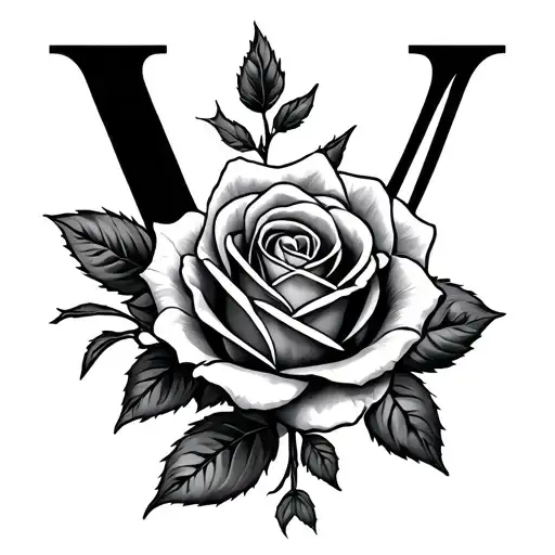 Letter V With A Rose