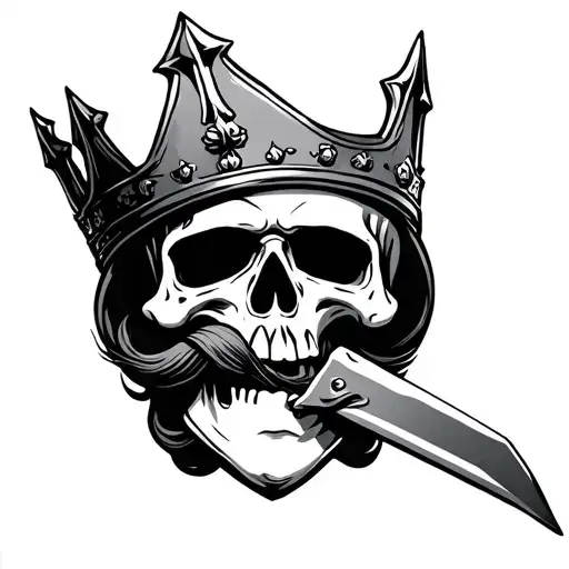 Skull With Crown And Mustache With A Knife In His Mouth