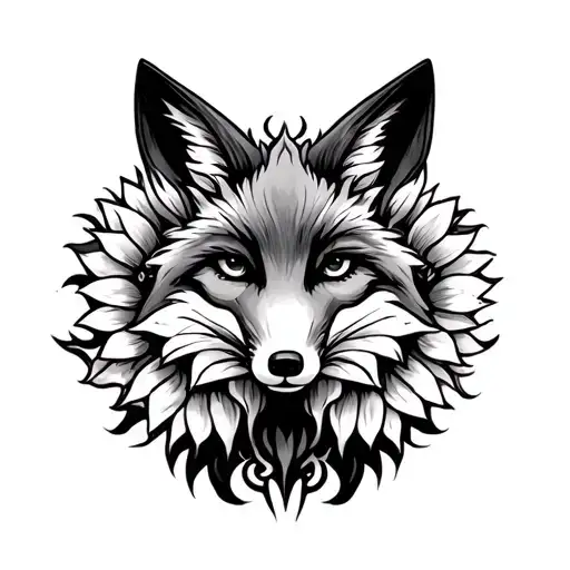 Sunflowers And Flaming Fox Looking