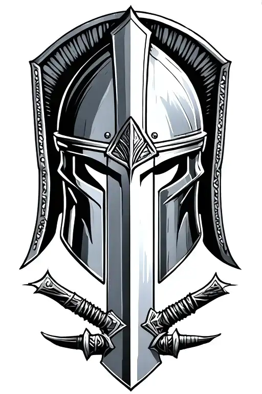 Spartan Helmet With A Sword Through It