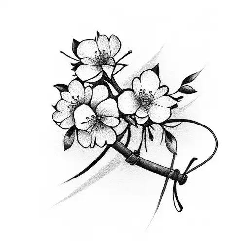 Cherry Blossom Flower Bouquet With Katana Through The Middle