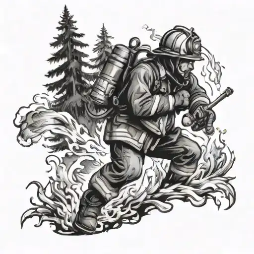 A Firefighter Battling Flames In A Forest Setting With A Hidden Gambling Motif