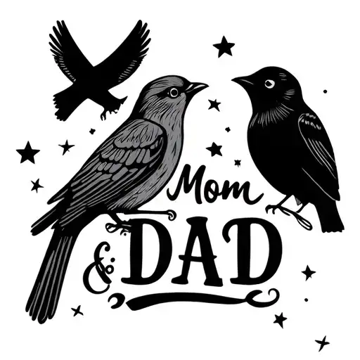 Mom And Dad Words With Bird And Stars
