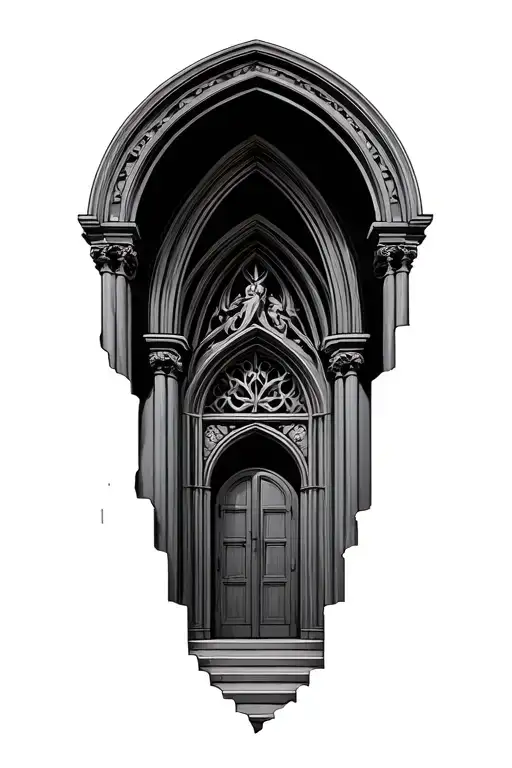 Inner Cathedral With Door And Arches And Ornate Carvings