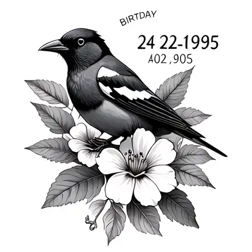 Flower With Australian Magpie Perched With Birthday Date 24-02-1965
