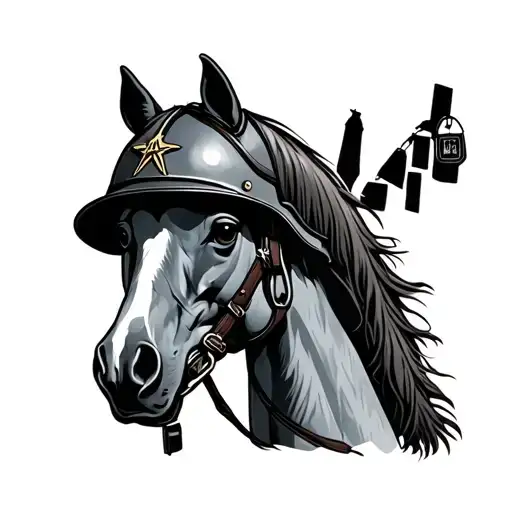 Horse And Army Helmet With Tags Hanging