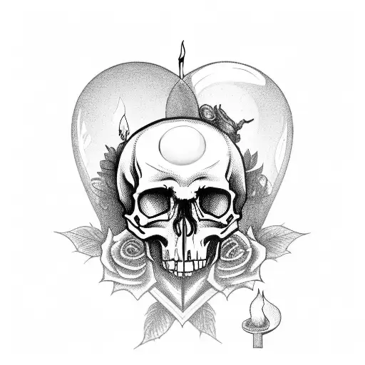 Skull And Hourglass With Candle