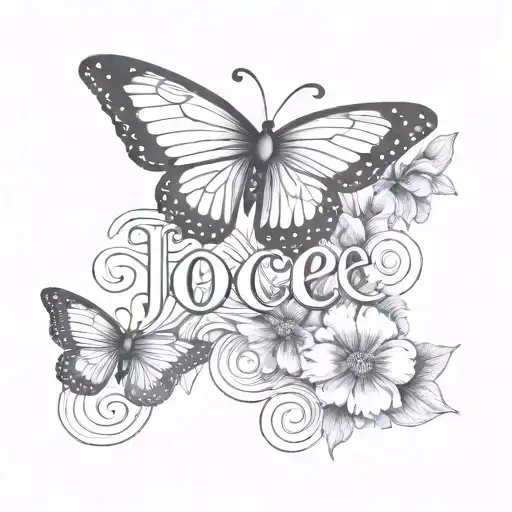 Make The Word 'Joce' In Script Font And Surrounded By Flowers And Butterflies