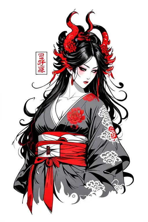 Red Oni Female Wearing A Kimono