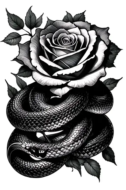 Snake Wrapped Aroound A Rose