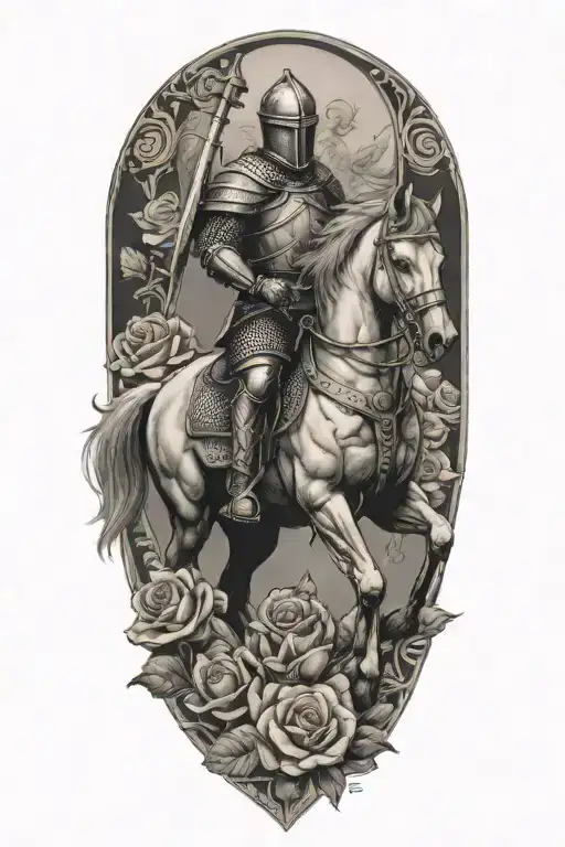 Knight Riding A Horse And Roses