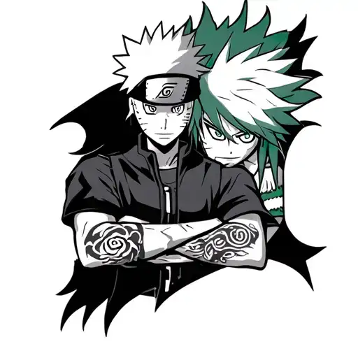 Anime Tatoo With Kakashi From Naruto And Roronoa Zoro From One Piece