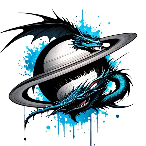 Trash Polka Black And Blue Saturn And Dragons