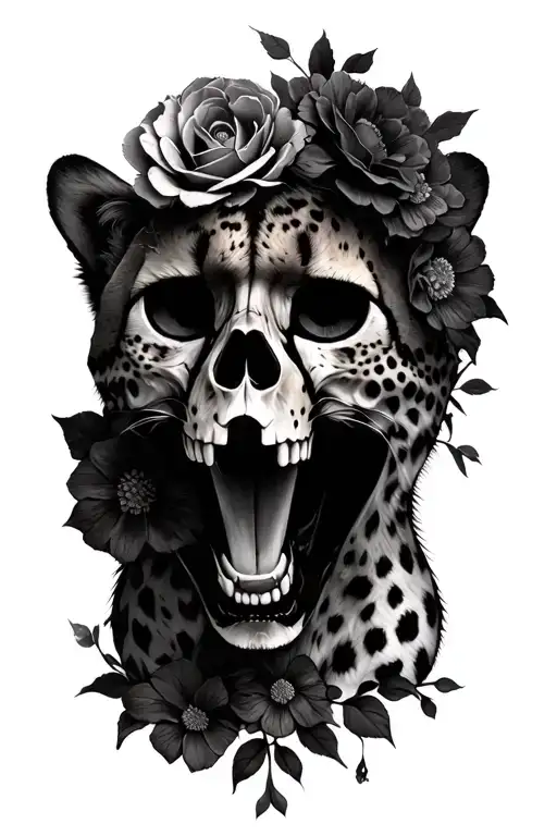 Cheetah And Skull With Flowers