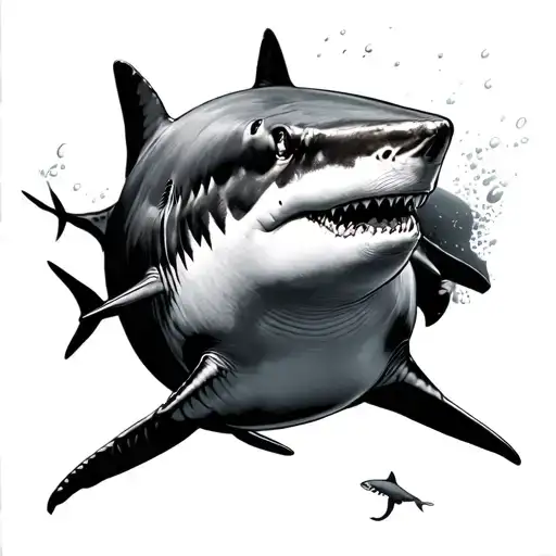 Top View Hammerhead Shark Swimming Alongside Other Sea Animals