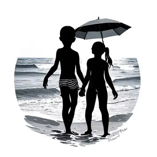 Beach With Son And Daughter