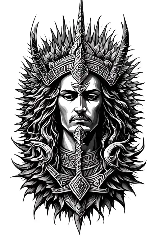 A Tattoo With A Motif Of Slavic Deities In A Dark Atmosphere