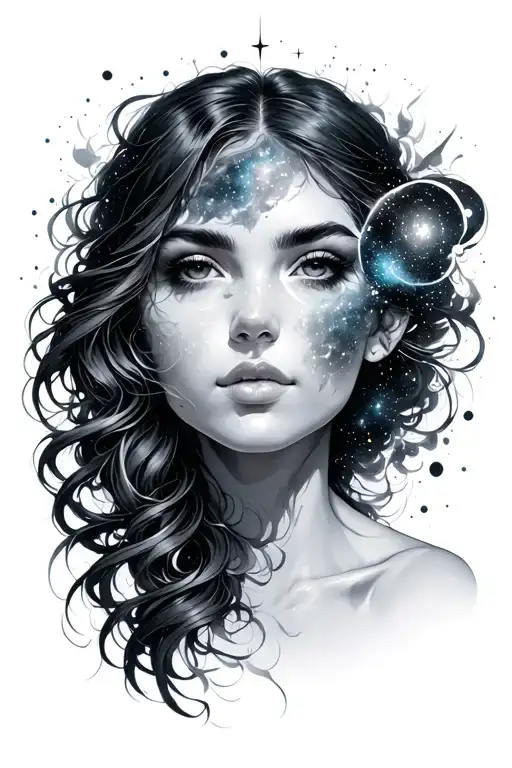 Galaxy Inside Woman's Head Surrounded