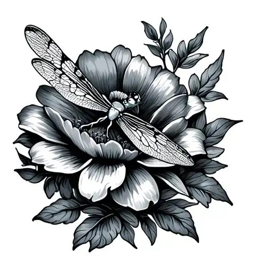 Dragonfly Wrapped Around A Flower Intertwined