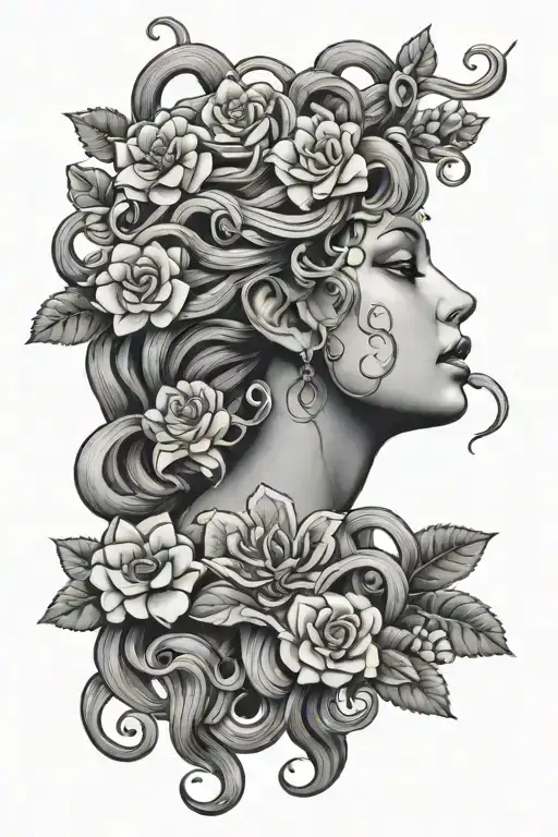Medusa With Flowers Next To Her Head