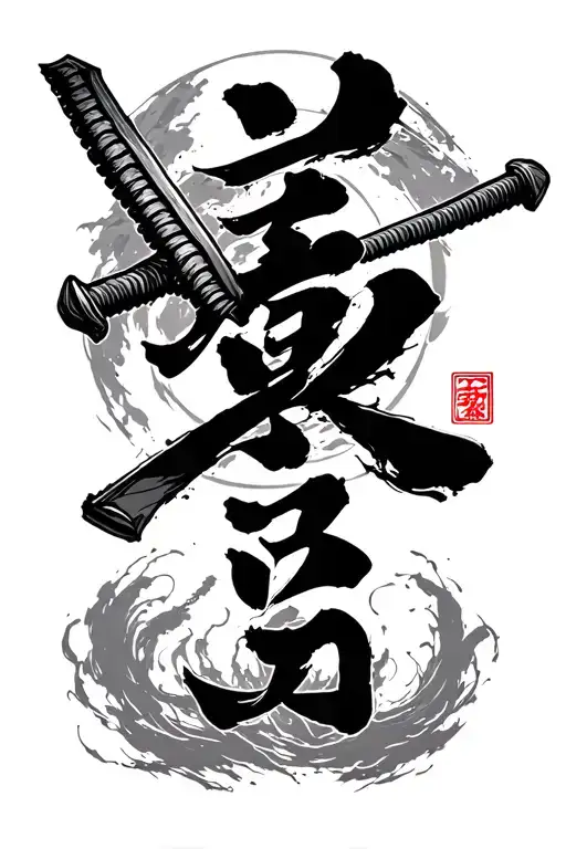 Indomitable Spirit Kanji With Katana Ninja Samurai