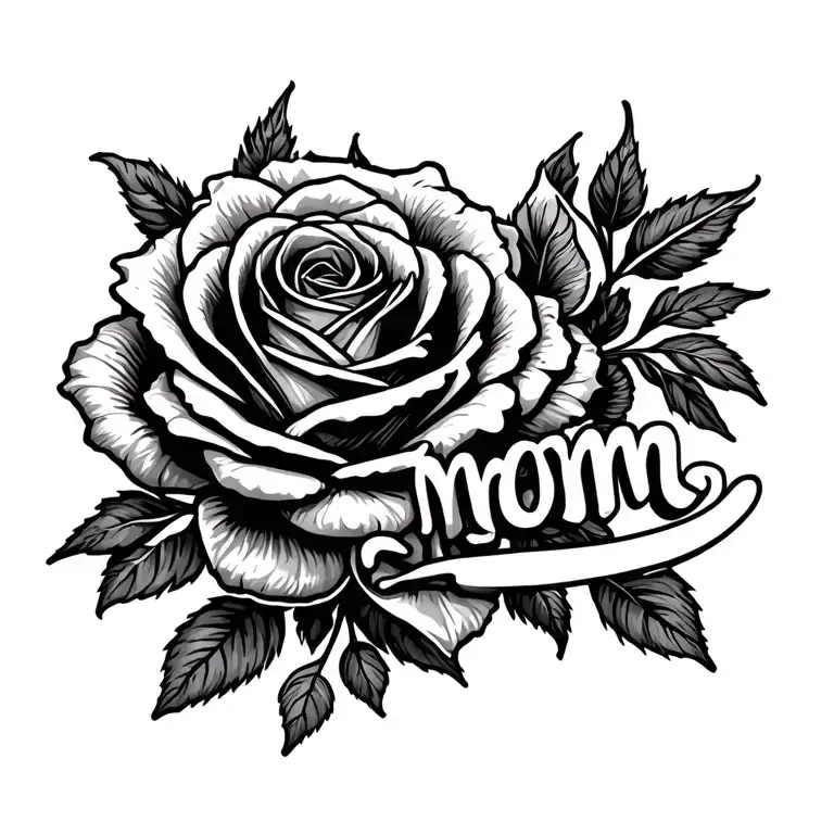 See-through Black Rose Intertwined Saying Mom Written