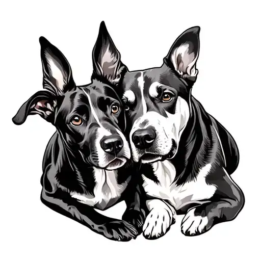 Two Dogs Lying In A Circle With Their Heads On Each Other