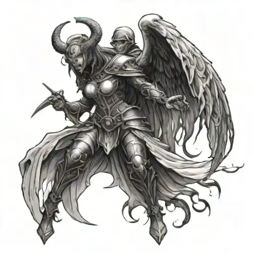 Demon Knight Guiding Female Angel