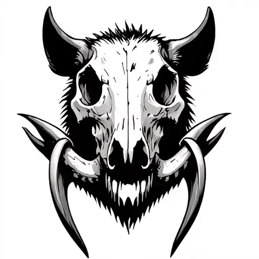 Boar Skull But Only The Bottom Jaw With Big Tusks And A Wide Jaw