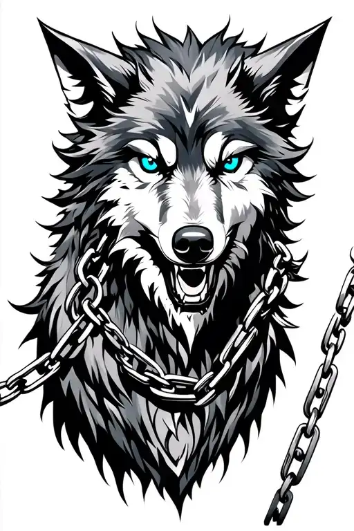 Norse Fenrir Wolf Breaking Chains With Blue Eyes