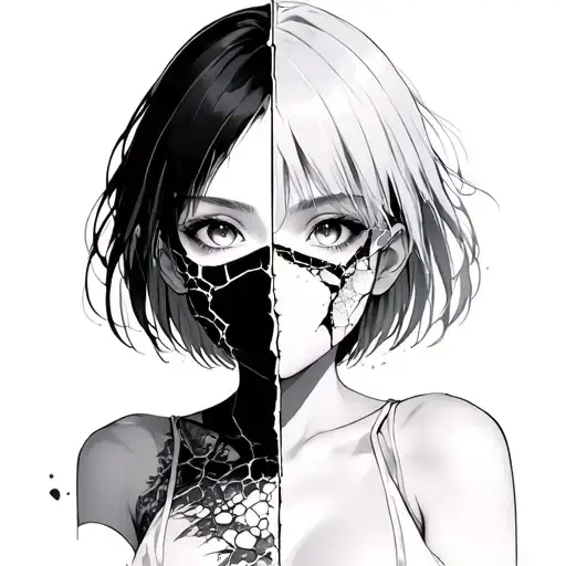 Anime Girl With Broken Glass Mask Split