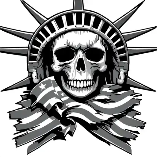 Statue Of Liberty Skull With Worn Flag