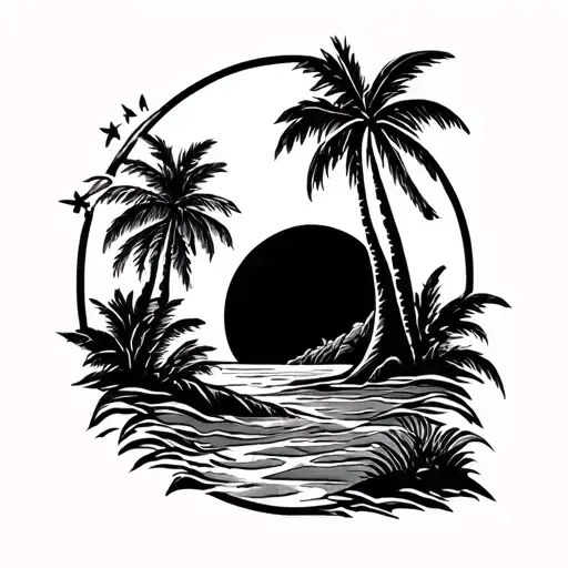Hawaii Arm Sleeve With Palms Trees Sun And Moon