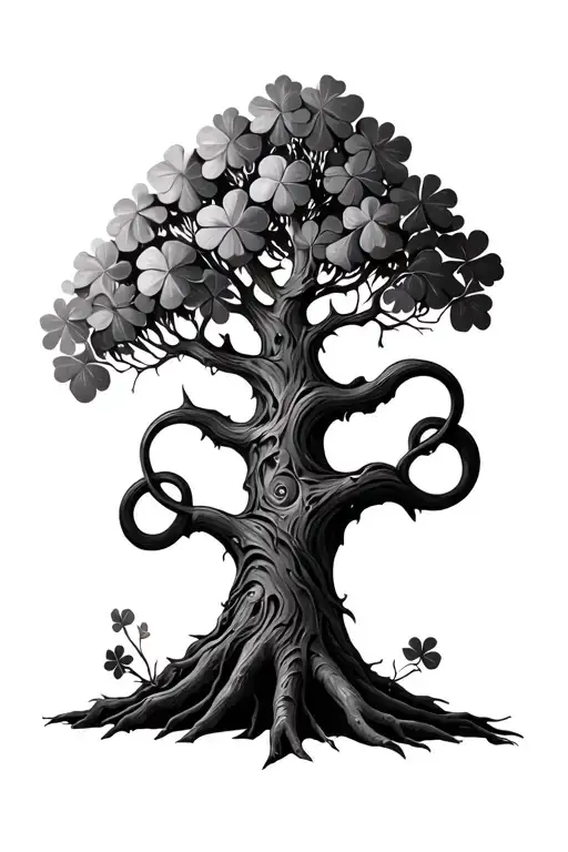 Tree Of Life With A Cloverleaf Carved Into The Trunk