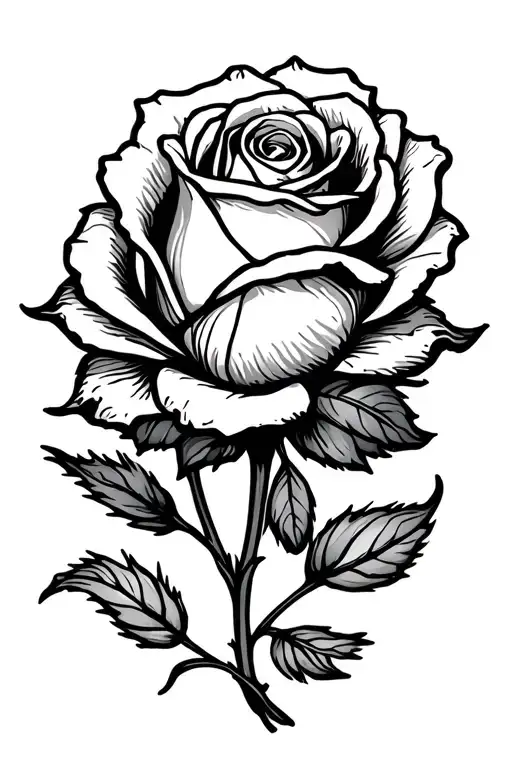 Rose Flower Small Black Minimal Line Art