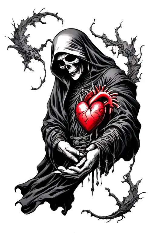 Grim Reaper Holding A Human Heart In Outstretched Hand