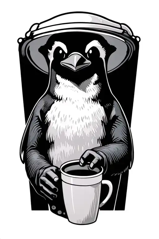 Penguin Holding A Coffee Mug Using A System Of A Down Shirt