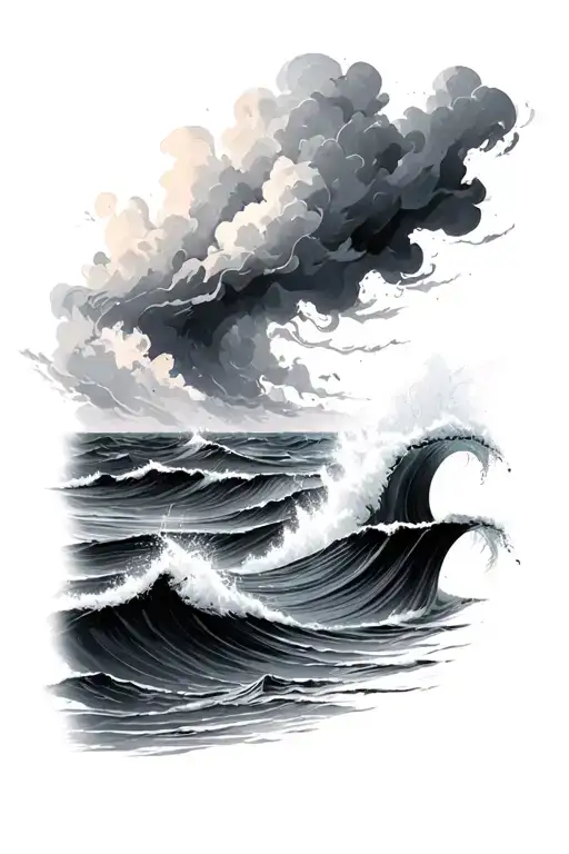 Ocean With Dark Clouds Tattoo Sleeve