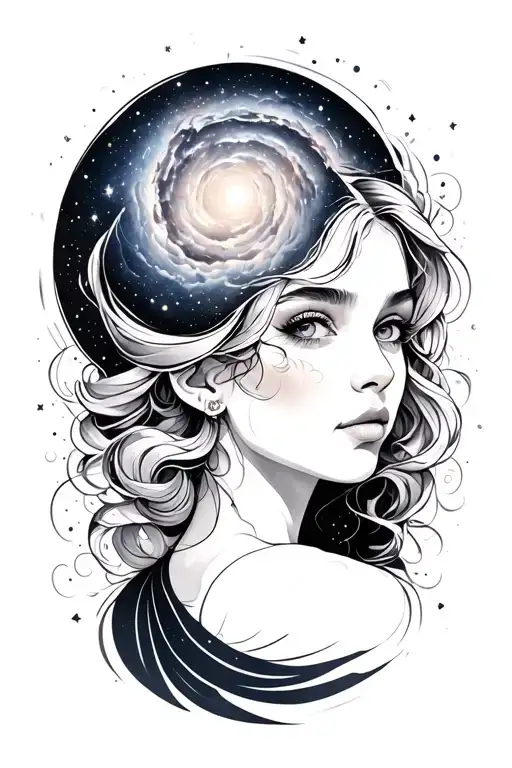 Galaxy Inside Woman's Head