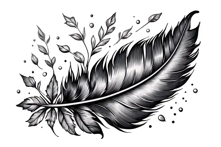 Cute Simple Feather & Leafs Bracelet Tattoo Design