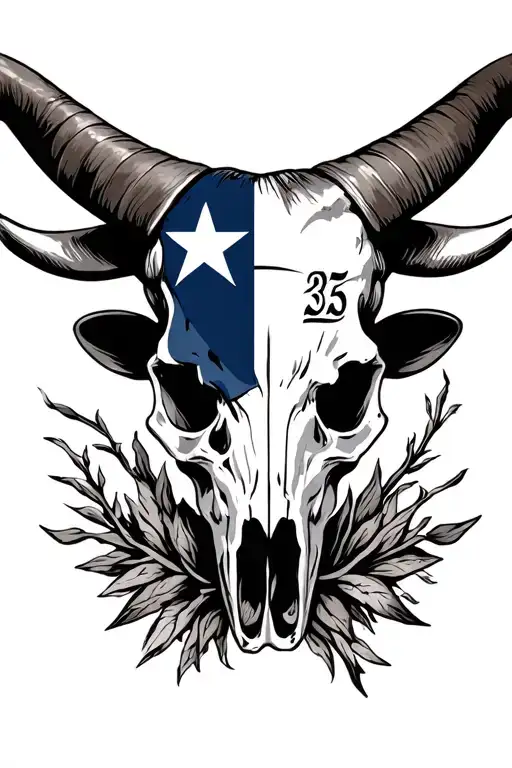 Texas Longhorn Skull With Texas Flag With 325 On The Skull