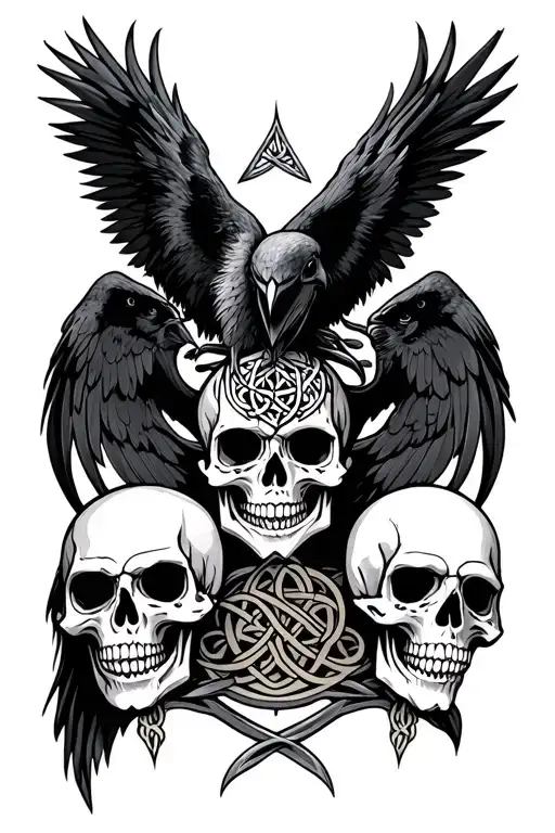 Morrigan Crows Celtic Design Skulls Surrounded