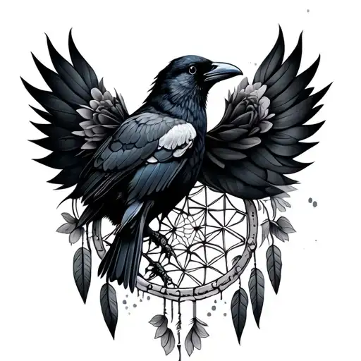 Mandela Mandela Flower Of Life With A Raven Inside Of It And A Dreamcatcher