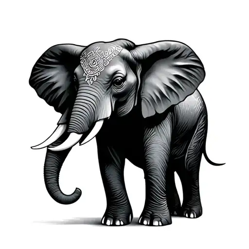 Elephant In Blackwork Tattoo Stlye Mixed With Graphic Style
