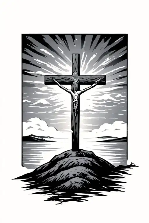 Cross On A Hill With Sunset Reflecting