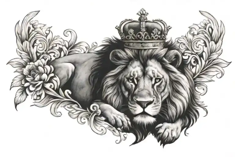 Resting Lion Wearing A Crown